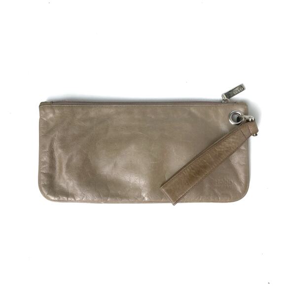 HOBO International Vida Wristlet Clutch Taupe Glazed Leather Silver Wallet Purse - Picture 5 of 15